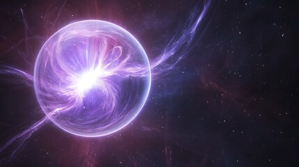 Obraz premium Glowing Energy Ball in Deep Space with Nebula and Stars