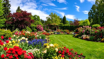 Naklejka premium Colorful garden in full bloom