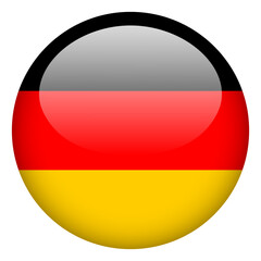 Flag of Germany. National flag of Germany in glossy 3D button form on white background with accurate size and colors. Circle Button Icon Flag. Vector Illustration.
