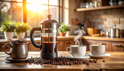 Obraz premium Morning Coffee at Home: Rustic Kitchen Scene