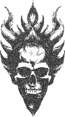 Skull vintage y2k stipple art, bones halftone stipple brutalist retro vector png with transparent background, macabre 2000s aesthetic photocopy effect tattoo