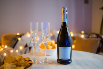 Champagne with glass of the cup at home