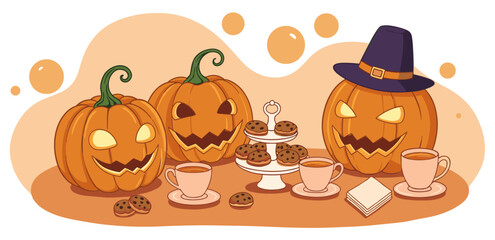 Halloween Tea Party with Jack-o'-Lanterns and Treats