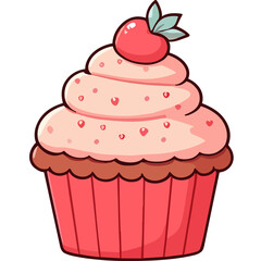 Whimsical cupcake illustration with colorful frosting and clean style, perfect for bakery-themed designs.