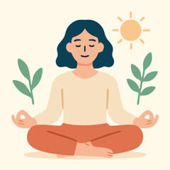 Flat Style Vector of Meditation with Positive Symbols — Inner Peace and Self-Care Illustration