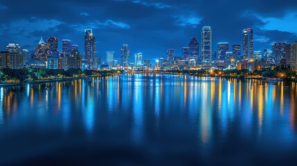 Fototapeta premium Dallas Skyline Night Reflection: A Breathtaking Panorama