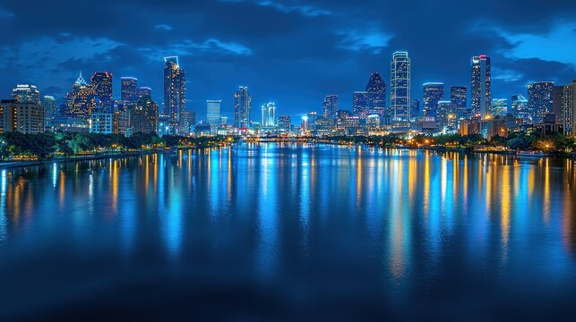 Fototapeta Dallas Skyline Night Reflection: A Breathtaking Panorama