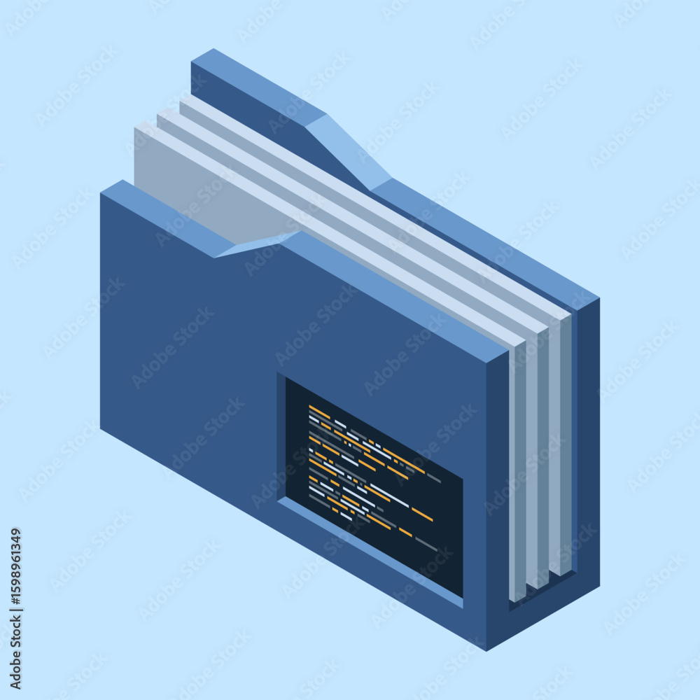 Fototapete Isometric folder. Network folder. Shared folder. Cloud data storage. Database folder server technology. Isometric technology