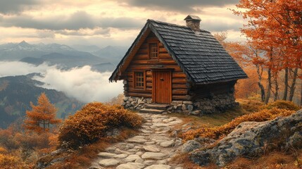 Secluded Mountain Cabin in Autumn