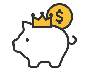王冠をかぶったブタの貯金箱アイコン｜経済・節約・財テク ベクター素材