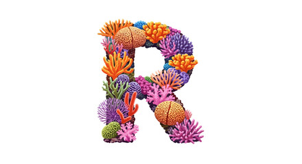 Vector coral reef alphabet r illustration, colorful coral reef letter r design, ocean themed letter r artwork
