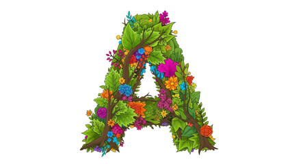 Vector floral letter a design with leaves and flowers for wedding invitations and spring designs, floral font, art