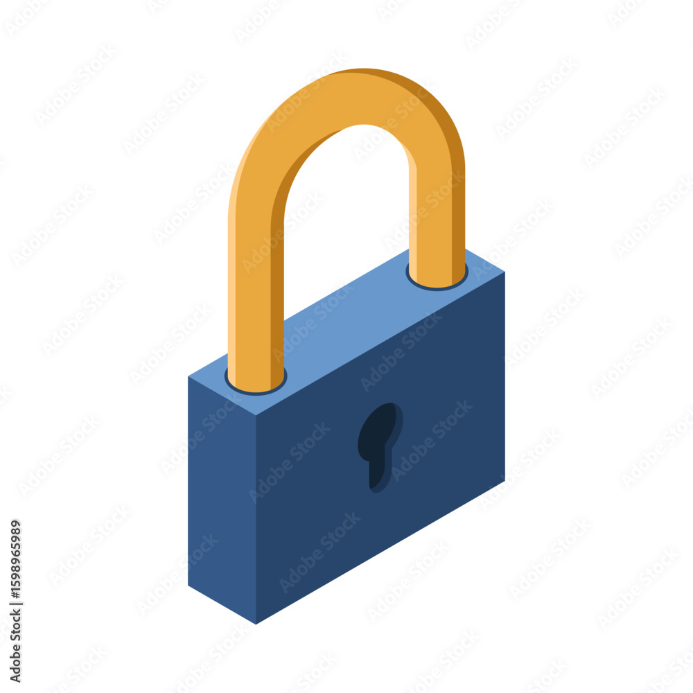Poster isometric lock. 3d isometric lock. data access and data security. cyber security. isometric technolo