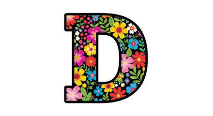 Vector floral letter d clip art alphabet design with flowers and leaves for decoration and personalized monogram projects