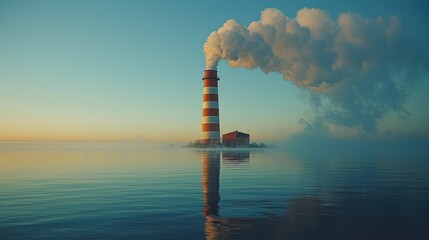 Solitary Industrial Tower at Dawn: A Reflection on Industry and Nature
