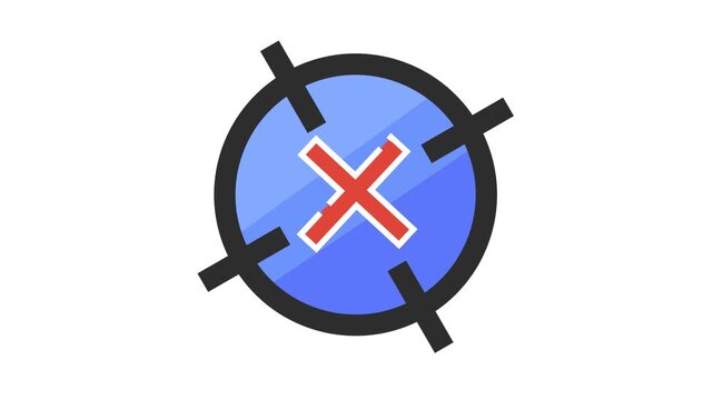 Error target icon in cartoon animation. Failed goal and missed target symbol. Business strategy failure sign. Quality control rejection. Alpha channel. Seamless looping.