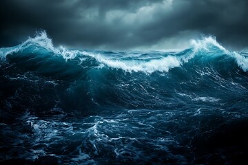 Stormy Ocean Waves Crashing with Dramatic Sky