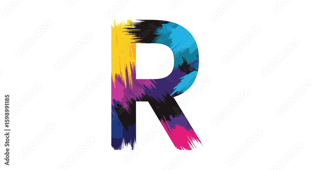 Fototapete vector letter r colorful brush stroke design, artistic r typography, r initial logo, paint splatter 