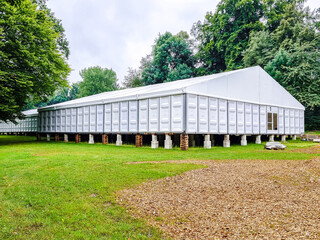 Exhibition tent with bark mulch in front
