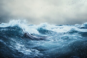 Stormy Ocean Waves Crashing, Dramatic Seascape