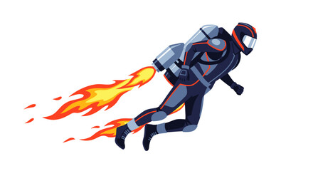 Illustration of person flying with jetpack and flames
