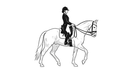 Illustration of female equestrian riding a horse