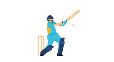Illustration of cricket player hitting the ball with bat