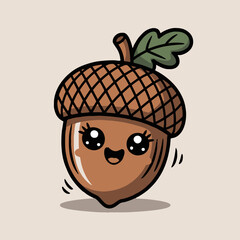 A cute acorn cartoon character with big eyes and a smiling face on a light background vector art