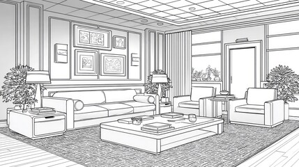 Interior sketch of a modern living room (10)