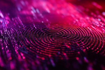 Digital Fingerprint Technology: Biometric Security with Abstract Pink and Purple Design