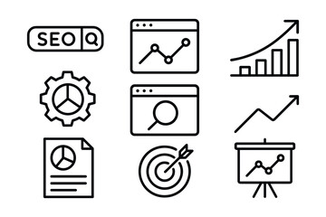 Digital marketing seo and analytics icons for business growth
