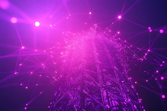 Communication tower illuminated with digital network connection for futuristic technology - Powered by Adobe