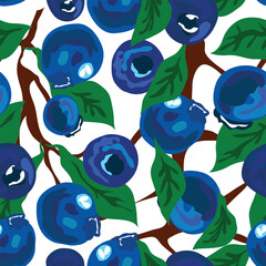 blueberries hanging from branch with leaves illustration. Blueberries branch hand painted vector illustration. Blue berries clipart. 
