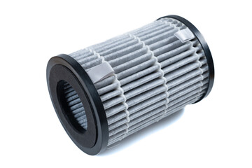 angle view cylinder shape air filter on a white background