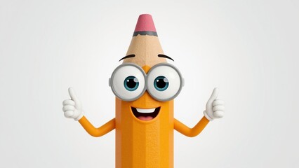 Friendly pencil mascot giving thumbs up - office supplies branding and stationery commercial design