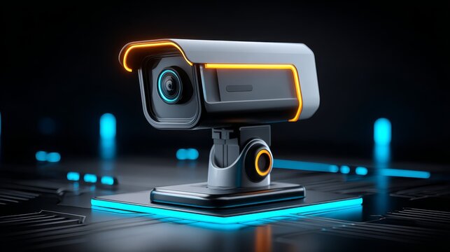 Closeup of a camera perched on computer keyboard, ready for online communication or content creation.