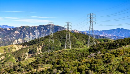 Mountain landscape with power lines