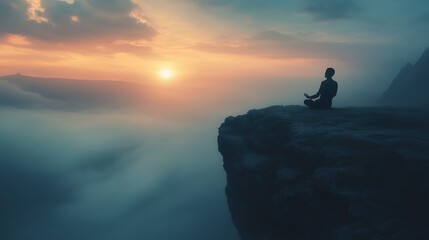 Meditative person at Dawn on Mountains