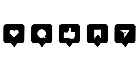 social media button icon set. icon set of speech bubble buttons like, comment, message and save