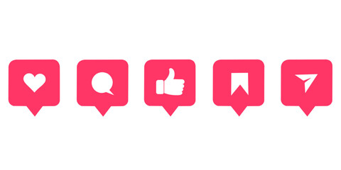 social media button icon set. icon set of speech bubble buttons like, comment, message and save