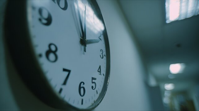 Clock on Wall in Hospital Hallway - Time Passing, Medical Waiting, Doctor's Office - Powered by Adobe