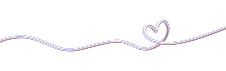 Romantic Continuous 3D Heart Line. Iridescent Pearl-Toned Curve with Flowing Metallic Shape. Abstract Love Symbol on Transparent Background.