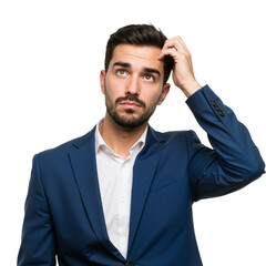 Young  Professional Looking Worried, Contemplating Problem with Serious Expression PNG.
