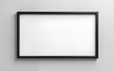 Black Picture Frame Mockup: A sleek and minimalist black picture frame on a neutral gray background, perfect for showcasing your artwork, photography, or design projects. High quality