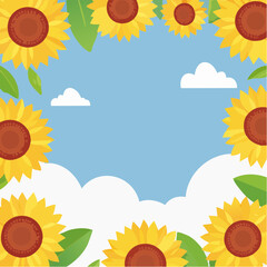 Fototapeta premium 夏の向日葵と青空の爽やかフレーム