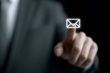 Businessman Touching Email Icon on Virtual Screen - Digital Communication Concept