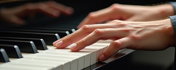 Fototapeta premium Hands playing piano keys
