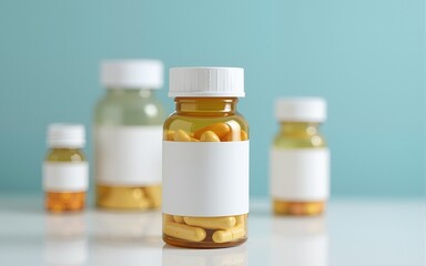 Medicine bottle display studio setting product photography minimalistic environment close-up view pharmaceutical concept. High quality