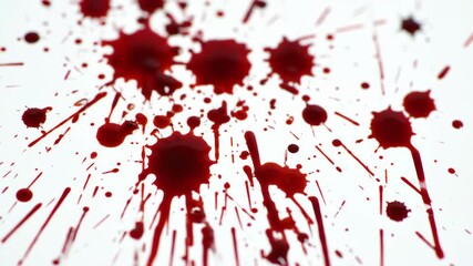 Red liquid drips and spots on a stark white background, minimal splash. - Powered by Adobe
