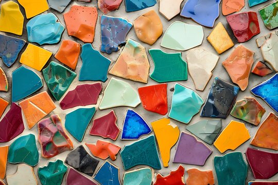 Multicolored ceramic tile mosaic background, vibrant abstract wall art design and colorful texture